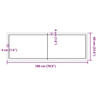 vidaXL Comptoir de salle de bain 180x60x(2-4)cm bois massif non traité