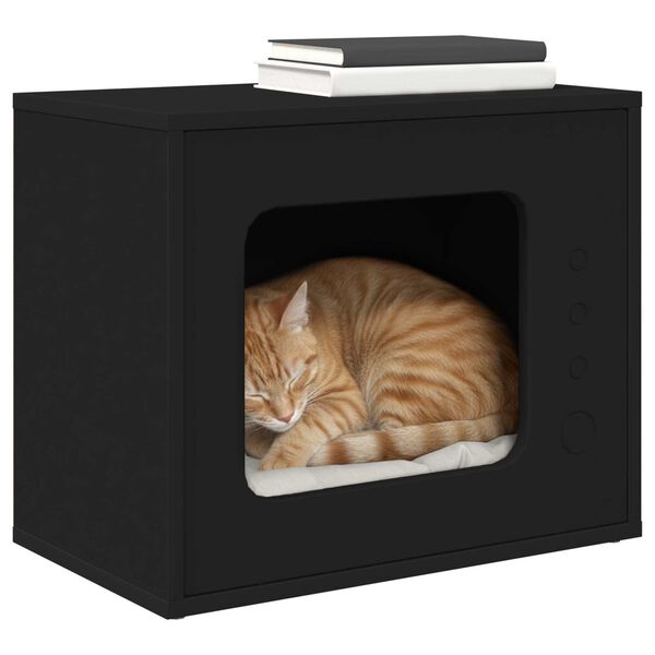 vidaXL Maison pour chat Noir 51 x 30 x 42,5 cm Bois d'ing&eacute;nierie