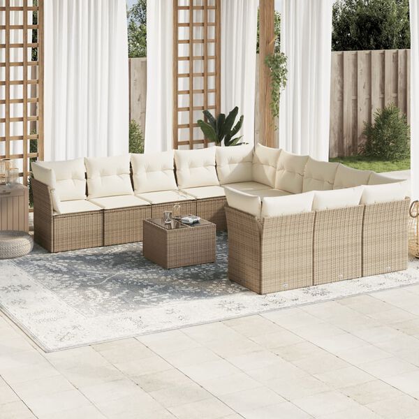 vidaXL Salon de jardin avec coussins 12 pcs beige r&eacute;sine tress&eacute;e