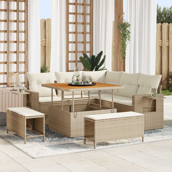 vidaXL Ensemble de canap&eacute; de jardin avec coussin 8 pcs Beige polyrotin