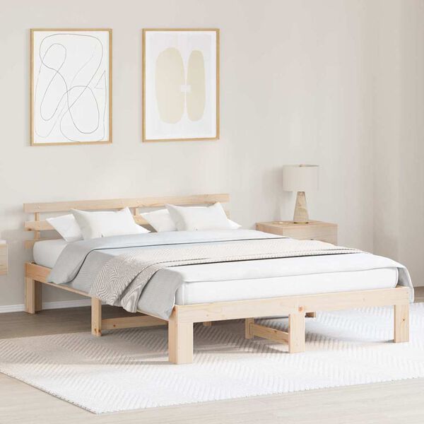vidaXL Cadre de lit avec t&ecirc;te de lit Naturel 160 x 200 cm Pin massif