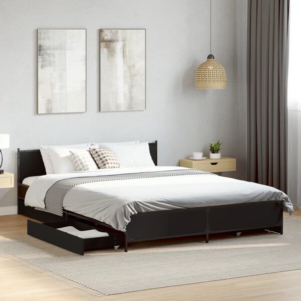 vidaXL Cadre de lit avec tiroirs sans matelas noir 135x190 cm
