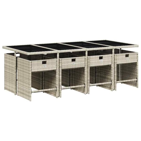 vidaXL Ensemble &agrave; manger de jardin et coussins 9 pcs gris clair rotin