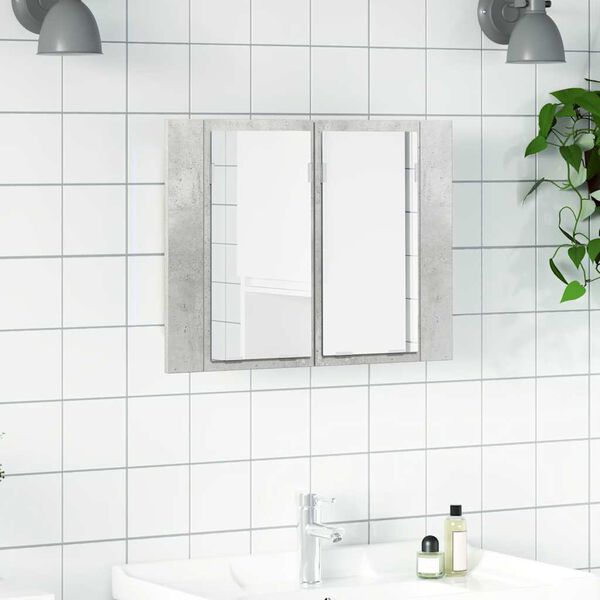 vidaXL Armoire de salle de bain à miroir LED Gris béton Acrylique