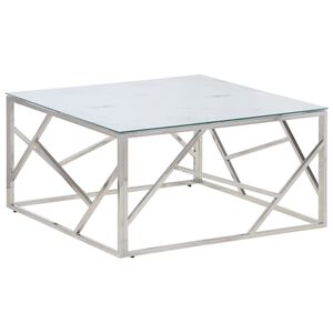 vidaXL Table basse argent&eacute; acier inoxydable et verre tremp&eacute;
