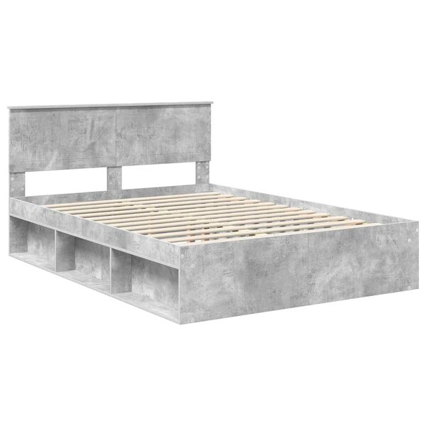 vidaXL Cadre de lit Gris B&eacute;ton 135 x 190 cm Pin massif