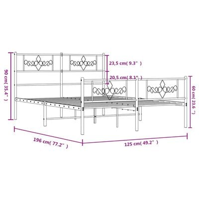 vidaXL Cadre de lit métal sans matelas et pied de lit blanc 120x190 cm