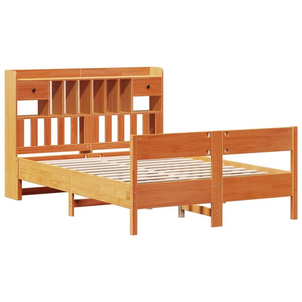 vidaXL Lit biblioth&egrave;que sans matelas cire marron 135x190 cm pin massif