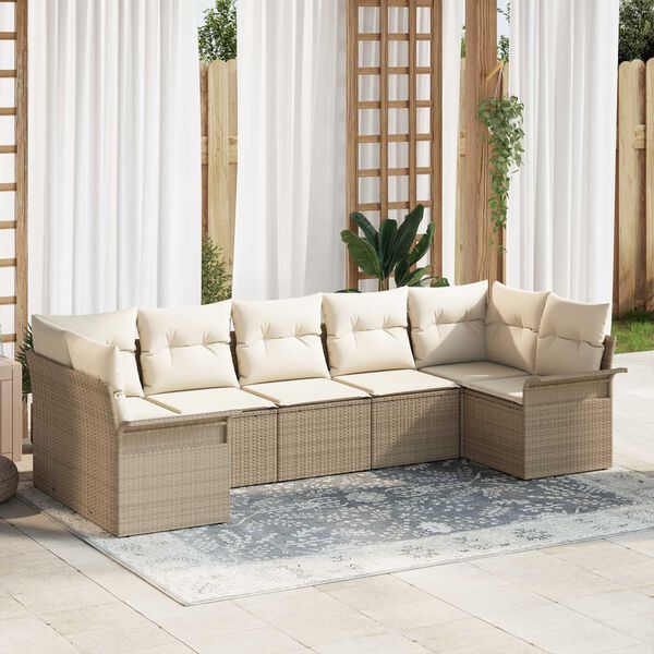 vidaXL Ensemble de canapé de jardin 7 pcs Beige Poly rotin