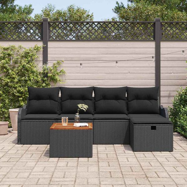 vidaXL Ensemble de canap&eacute; de jardin avec coussin 6 pcs Noir polyrotin