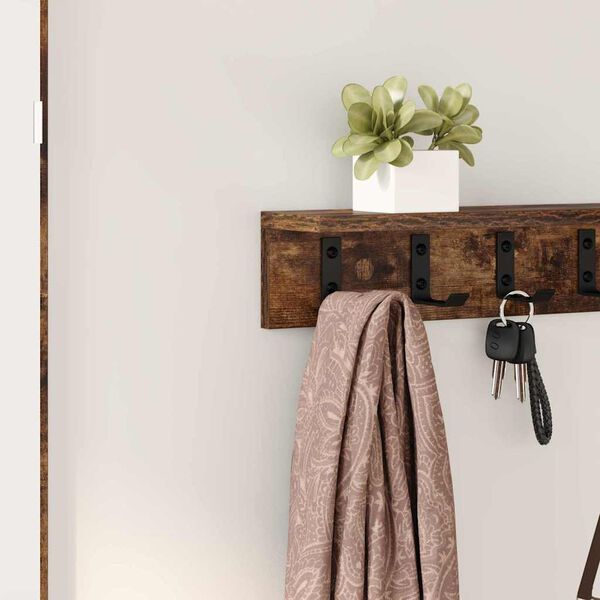 vidaXL Porte-manteau mural avec &eacute;tag&egrave;re Ch&ecirc;ne fum&eacute; 80 x 10.5 x 10.5 cm