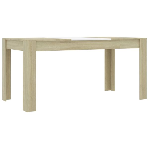 vidaXL Table &agrave; d&icirc;ner Blanc et ch&ecirc;ne sonoma 160x80x76 cm Agglom&eacute;r&eacute;