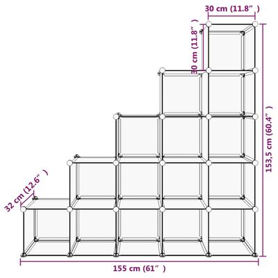 vidaXL Cubes de rangement 15 pcs Noir PP
