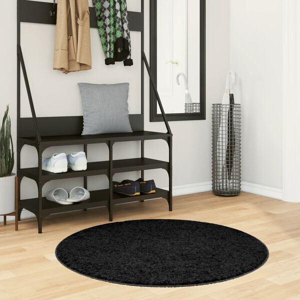vidaXL Tapis shaggy PAMPLONA poils longs moderne noir &Oslash; 100 cm