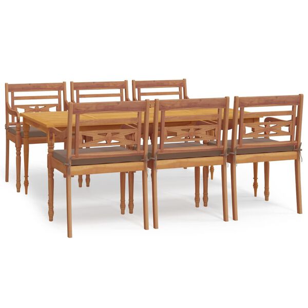 vidaXL Ensemble &agrave; manger de jardin coussins 7pcs Bois de teck solide