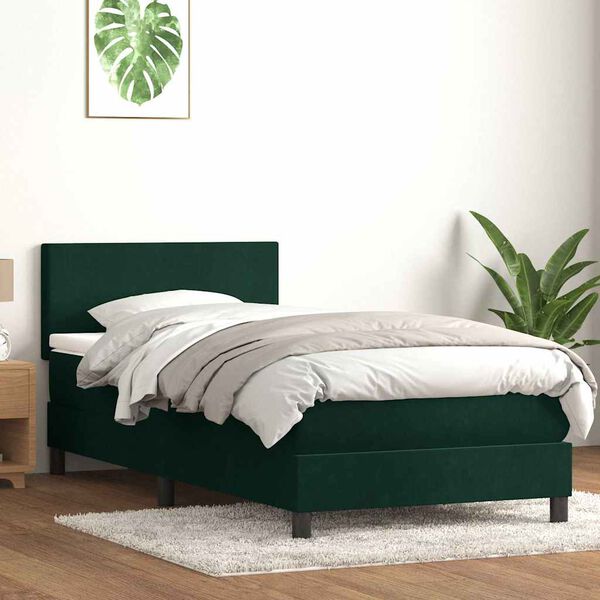 vidaXL Sommier &agrave; lattes de lit et matelas vert fonc&eacute; 100x220cm velours