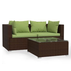 vidaXL Salon de jardin 3 pcs avec coussins marron r&eacute;sine tress&eacute;e