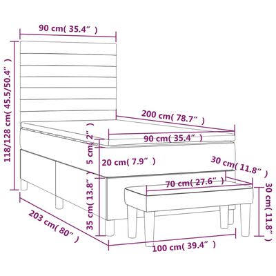 vidaXL Sommier à lattes de lit avec matelas Gris clair 90x200 cm Tissu