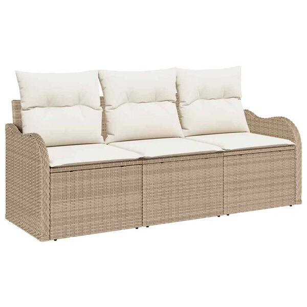 vidaXL Ensemble de canapé de jardin avec coussin 3 pcs Beige polyrotin