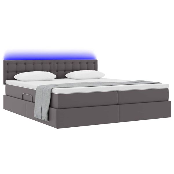 vidaXL Lit avec rangement et LED Gris 180 x 200 cm Cuir synth&eacute;tique