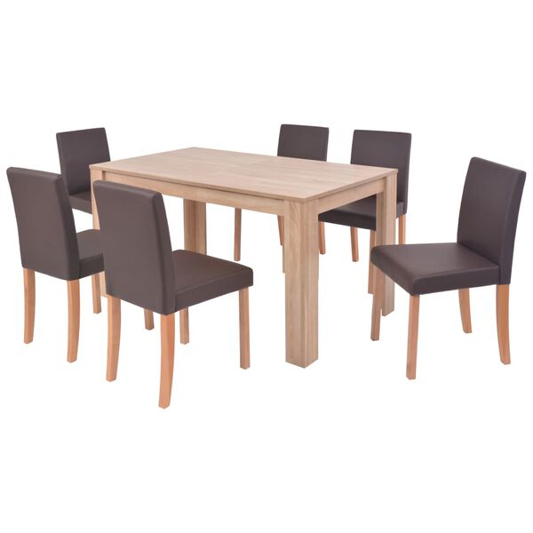 vidaXL Table et chaises 7 pcs Cuir synth&eacute;tique Ch&ecirc;ne Marron