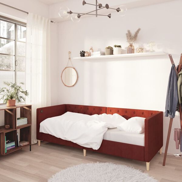 vidaXL Lit avec USB Rouge bordeaux Tissu 90x200 cm