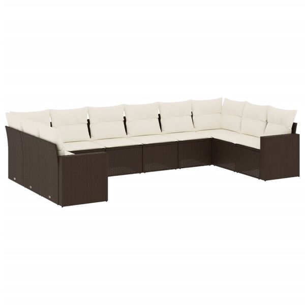 vidaXL Salon de jardin 10 pcs avec coussins marron r&eacute;sine tress&eacute;e