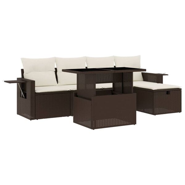 vidaXL Salon de jardin avec coussins 6 pcs marron r&eacute;sine tress&eacute;e