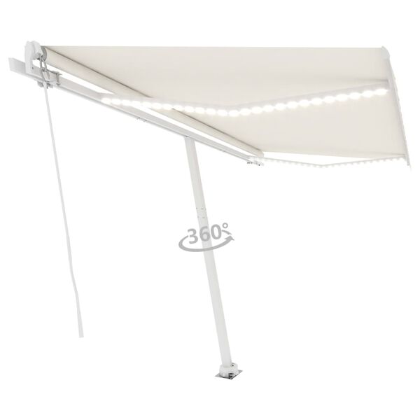 vidaXL Auvent manuel r&eacute;tractable avec LED 450x350 cm Cr&egrave;me