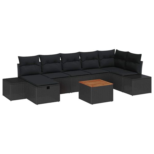 vidaXL Ensemble de canap&eacute; de jardin avec coussin 8 pcs Noir Poly rotin