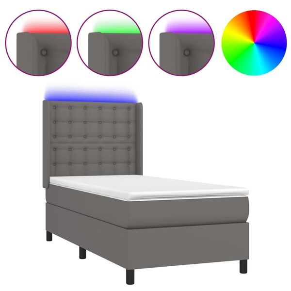 vidaXL Sommier &agrave; lattes de lit matelas LED Gris 80x200 cm Similicuir