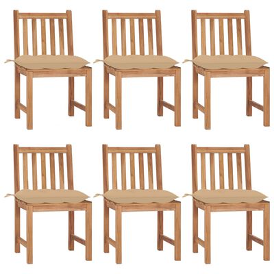 vidaXL Chaises de jardin lot de 6 avec coussins Bois de teck massif