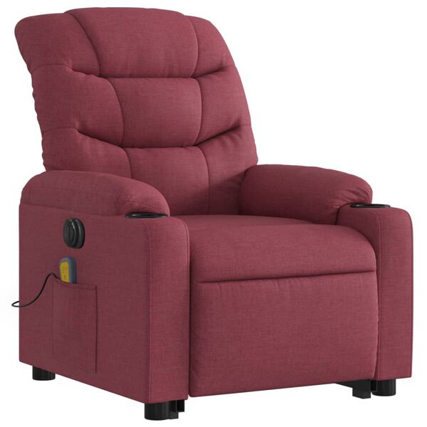 vidaXL Fauteuil inclinable de massage &eacute;lectrique Rouge bordeaux Tissu
