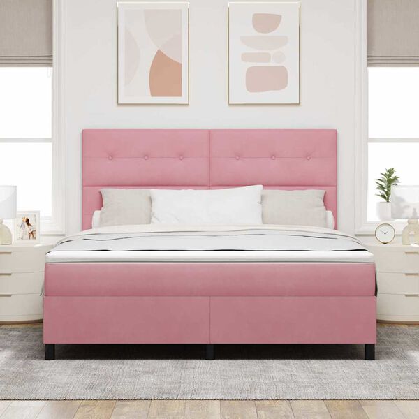vidaXL Lit &agrave; ressort LED avec matelas Rose 180 x 200 cm tissu