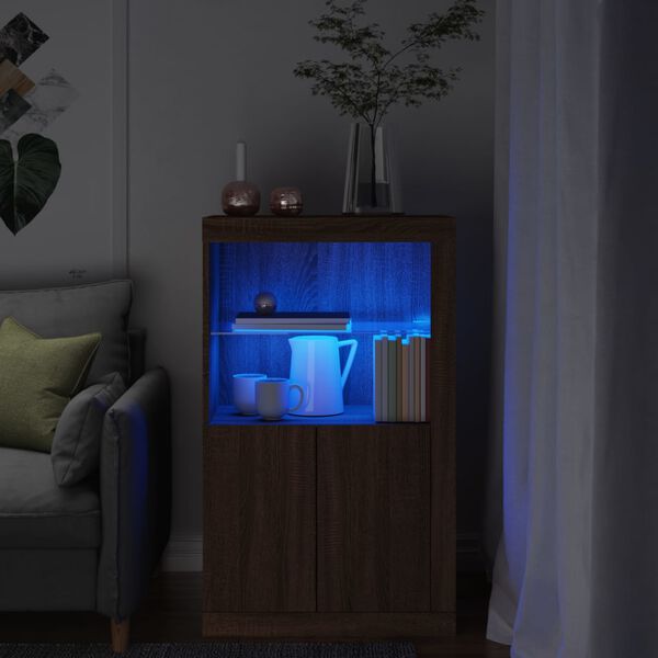 vidaXL Armoire lat&eacute;rale avec lumi&egrave;res LED ch&ecirc;ne marron bois ing&eacute;nierie