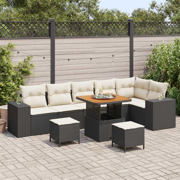 vidaXL Ensemble de canap&eacute; de jardin 9 pcs Noir et Cr&egrave;me polyrotin