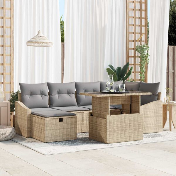 vidaXL Ensemble de canap&eacute; de jardin avec coussin 7 pcs Beige polyrotin