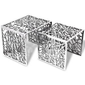 vidaXL Table auxiliaire carr&eacute;e 2 pi&egrave;ces Aluminium Argent&eacute;