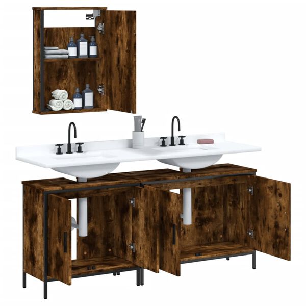vidaXL Ensemble de meubles de salle de bain 3 pcs Ch&ecirc;ne fum&eacute;