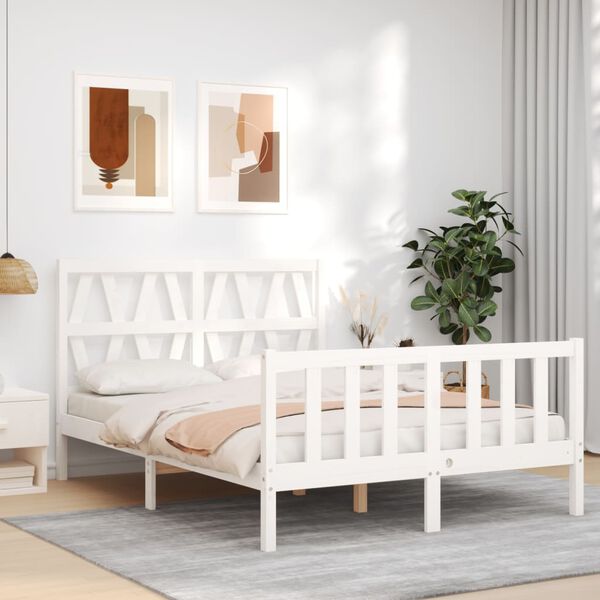 vidaXL Cadre de lit sans matelas blanc bois de pin massif