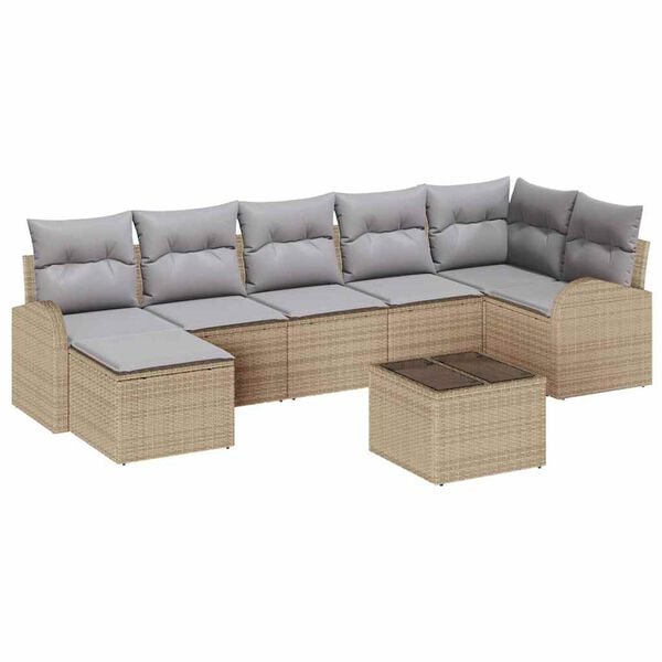 vidaXL Ensemble de canap&eacute; de jardin 8 pcs Beige Poly rotin