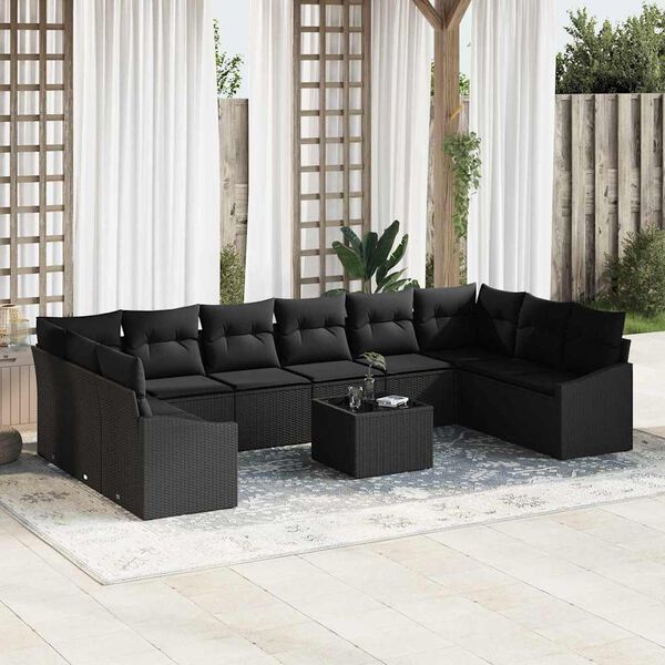 vidaXL Ensemble de Canap&eacute;s avec coussin 11 pcs Noir polyrotin