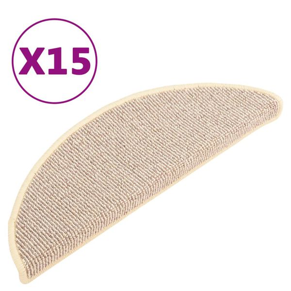 vidaXL Tapis d'escalier 15 pi&egrave;ces 65 x 21 x 4 cm Blanc et marron Demi-rond Grand