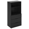 FMD Commode avec 3 tiroirs et &eacute;tag&egrave;re ouverte Noir
