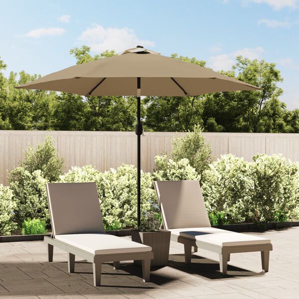 vidaXL Parasol d'ext&eacute;rieur avec LED et m&acirc;t en acier 300 cm Taupe