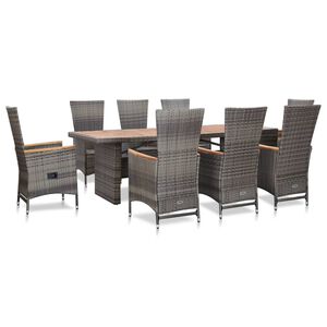 vidaXL Ensemble &agrave; manger d'ext&eacute;rieur 9pcs coussins R&eacute;sine tress&eacute;e Gris