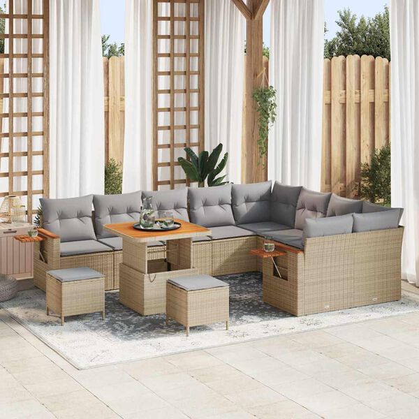 vidaXL Ensemble de canap&eacute; de jardin avec coussin Beige Poly rotin