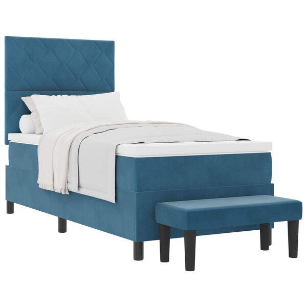 vidaXL Lit &agrave; ressorts avec matelas Bleu fonc&eacute; 90 x 200 cm Velours