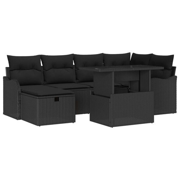 vidaXL Ensemble de canap&eacute; de jardin avec coussin 7 pcs Noir Poly rotin