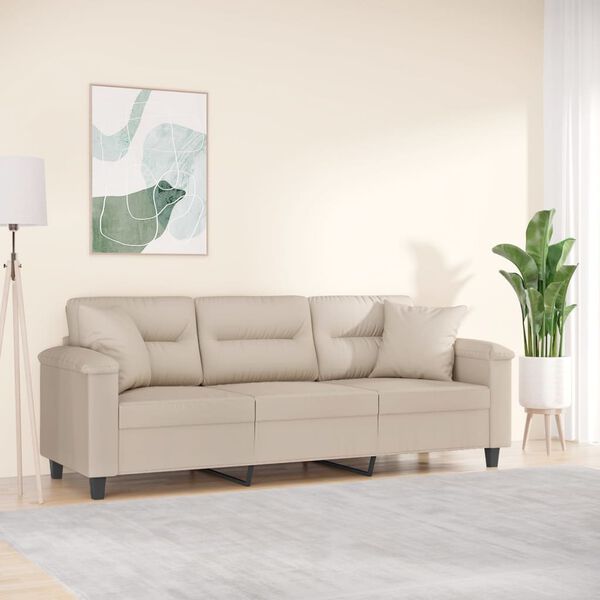 vidaXL Canap&eacute; 3 places avec oreillers et coussins Cr&egrave;me 180 cm